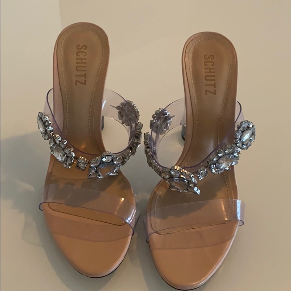 Blanck See-Through Slide Sandals with Crystals